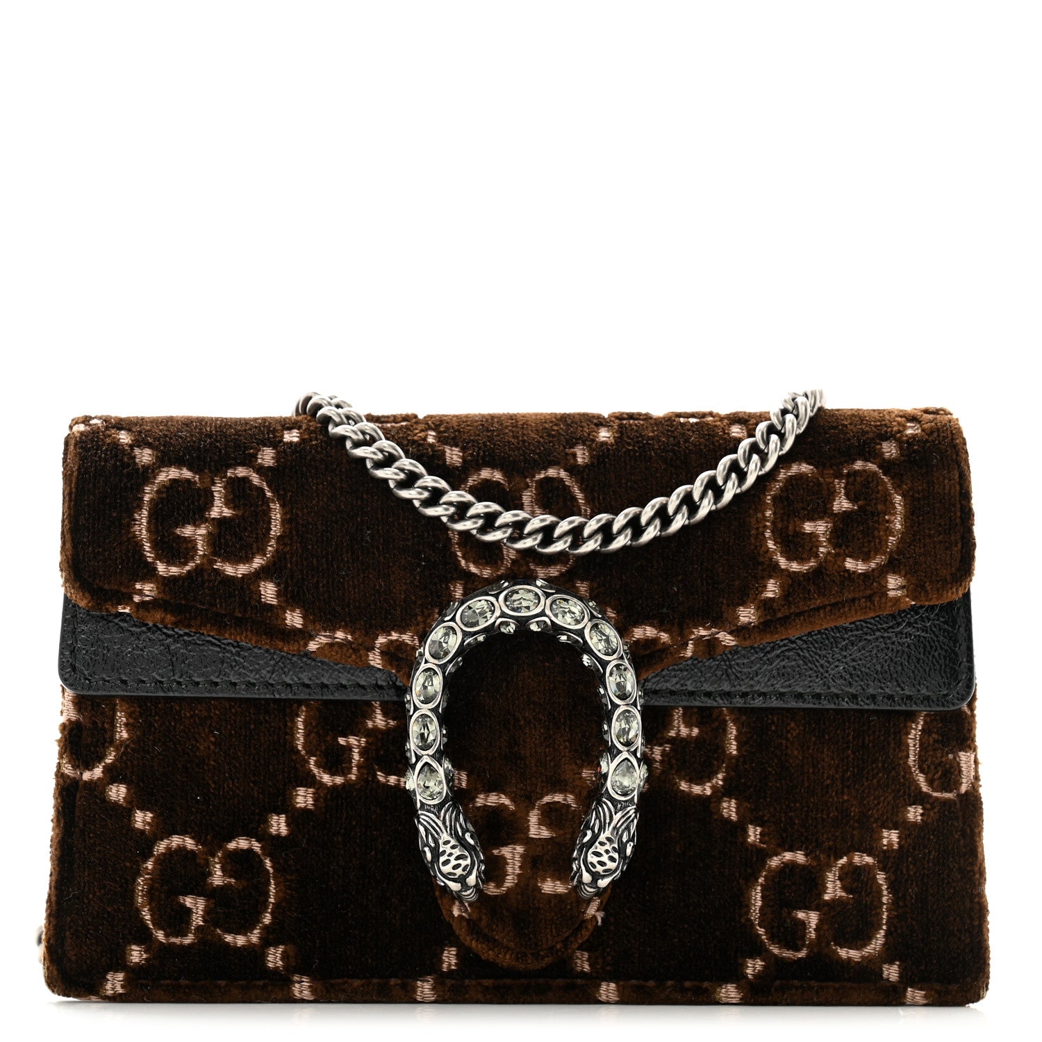 Gucci Velvet Skipper Crystal GG Monogram Super Mini Dionysus Shoulder Bag Brown Black Black Diamond 1 of 11