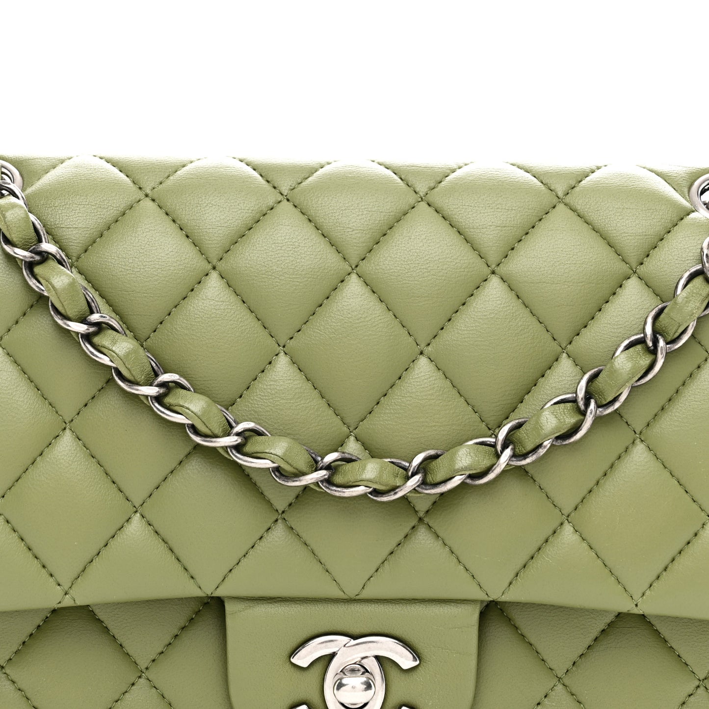 Lambskin Quilted Medium Double Flap Green
