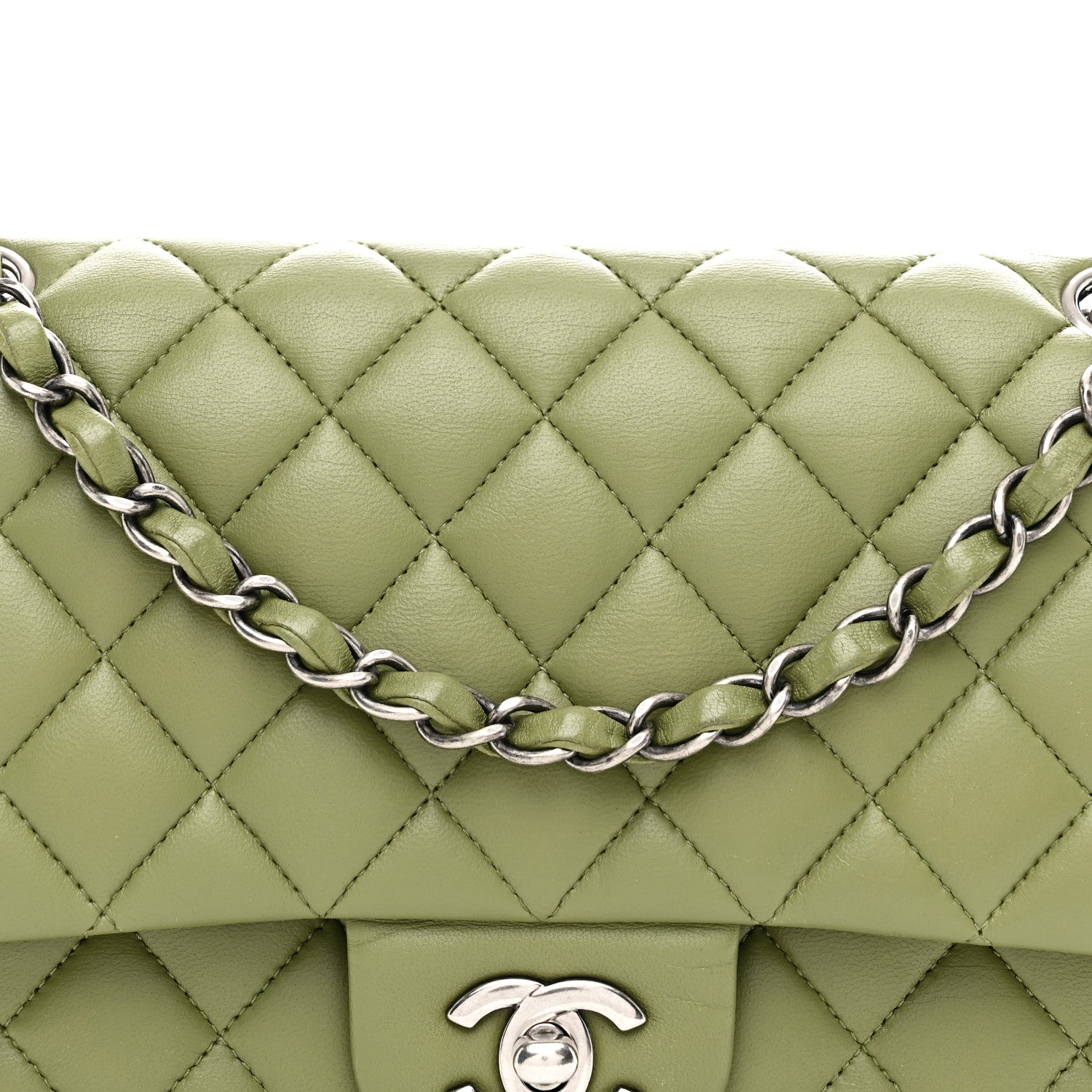 Chanel Lambskin Quilted Medium Double Flap Green 8 of 11