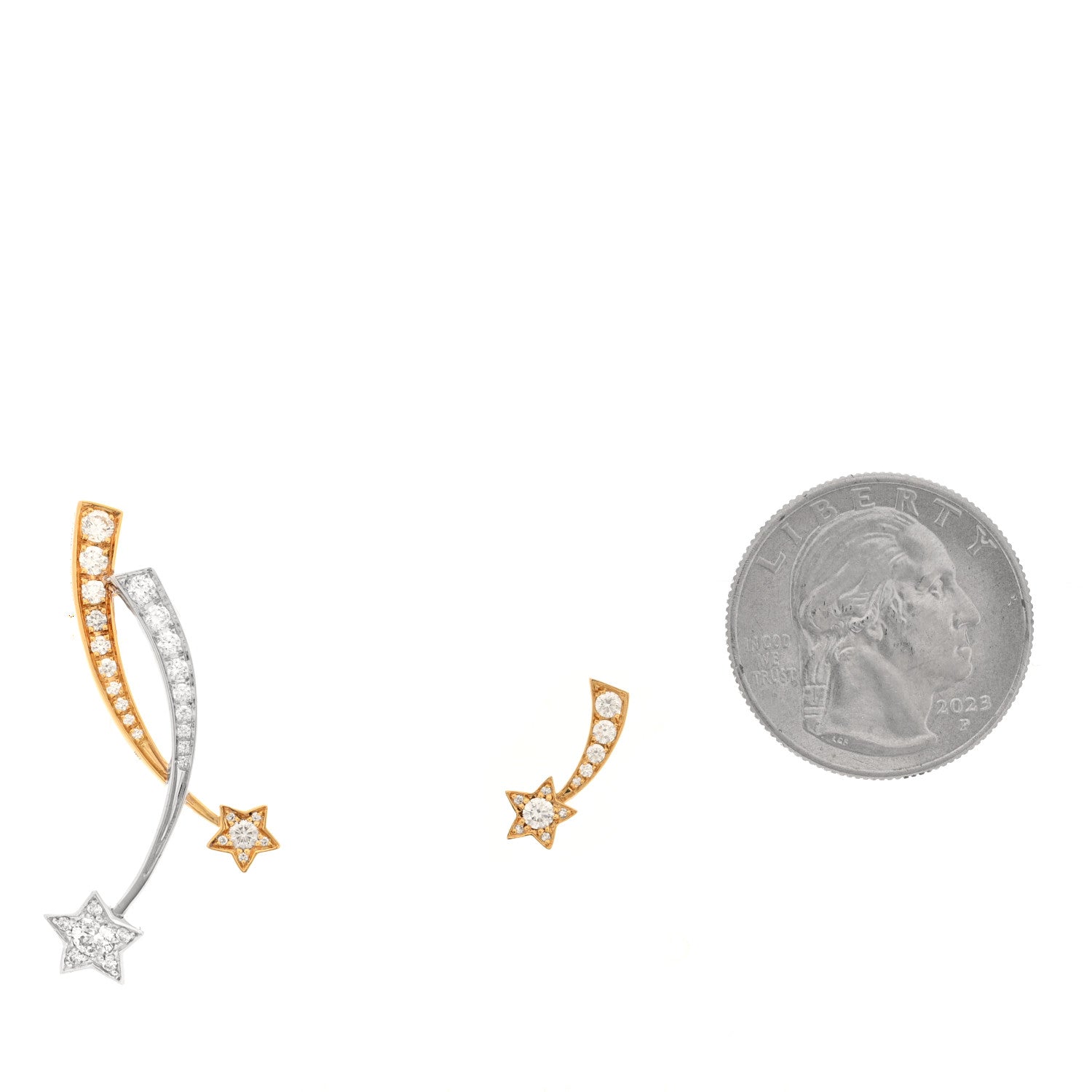 Chanel 18K Yellow White Gold Diamond Etoile Filante Earrings 2 of 5