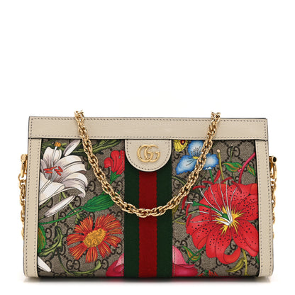 Gucci GG Supreme Monogram Flora Web Small Ophidia Chain Shoulder Bag White 1 of 12
