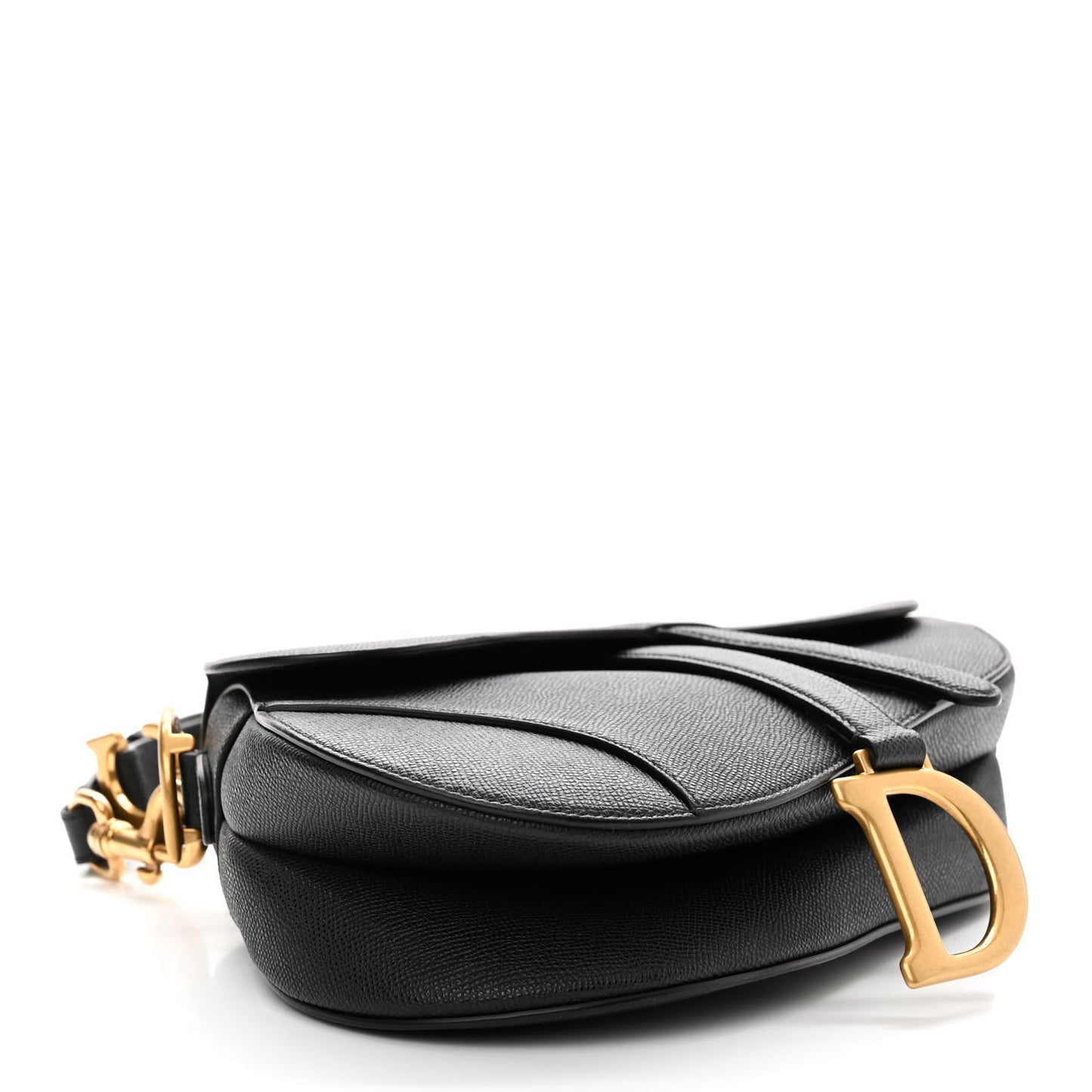 Grained Calfskin Saddle Bag With Strap Black