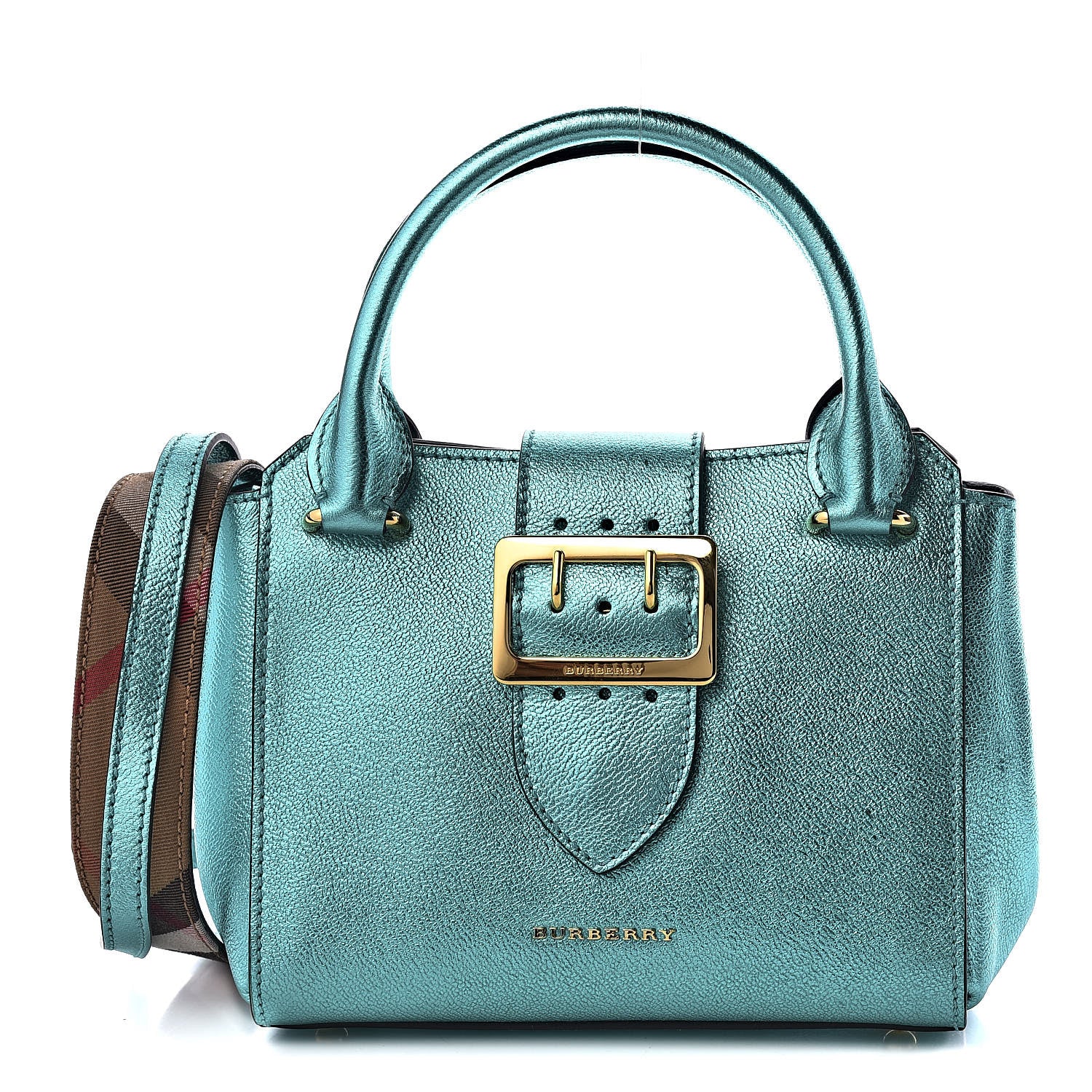 Burberry Metallic Soft Grain Calfskin Small Buckle Tote Emerald 1 of 18