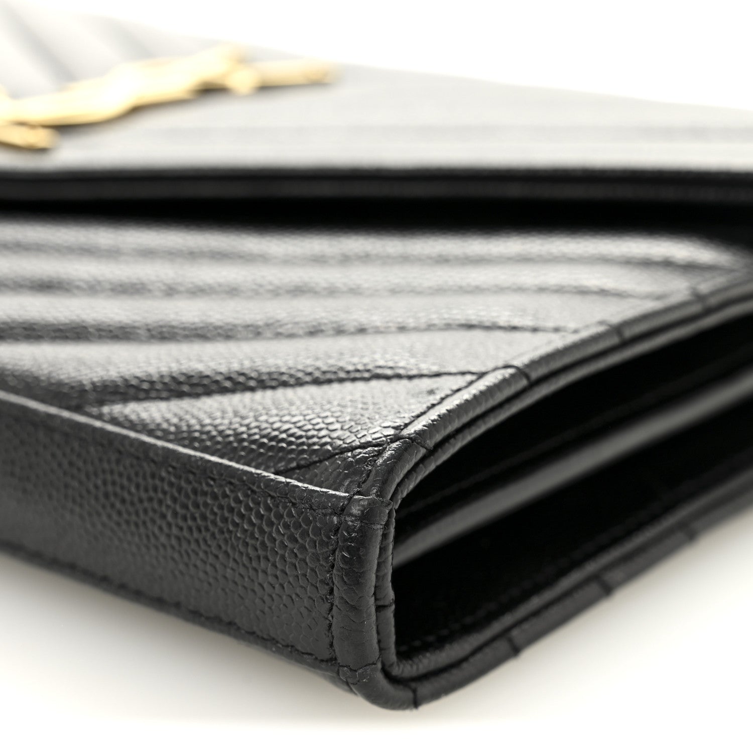 Saint Laurent Grain De Poudre Matelasse Chevron Monogram Chain Wallet Black 9 of 10