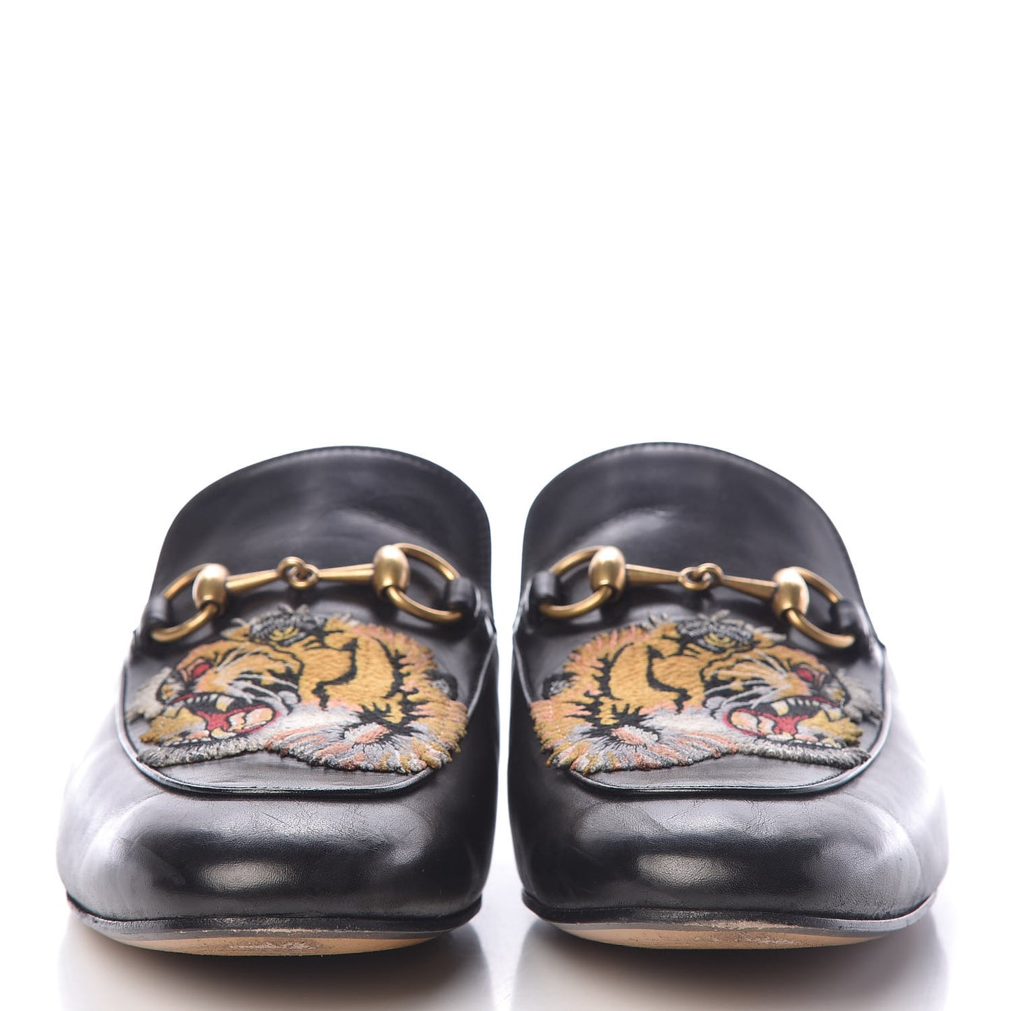 Calfskin Tiger Embroidered Mens Princetown Slippers 7 Black