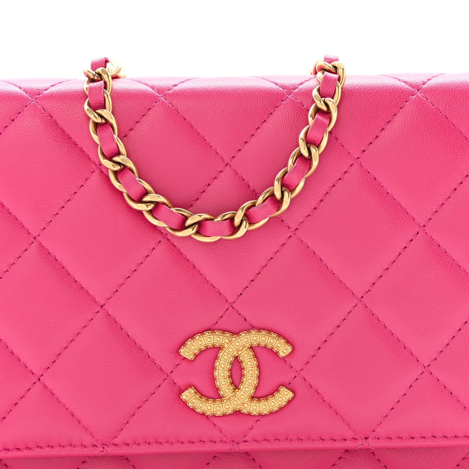 Chanel Lambskin Quilted Studded CC Wallet On Chain WOC Dark Pink 9 of 15