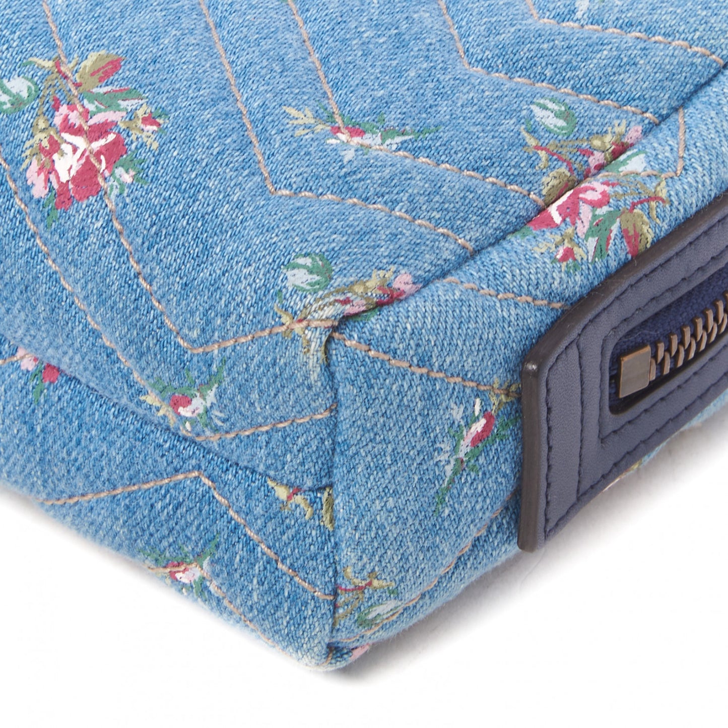 Denim Matelasse Flora GG Marmont Cosmetic Case Blue