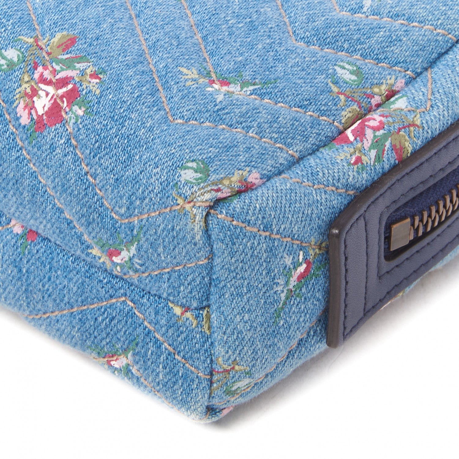 Gucci Denim Matelasse Flora GG Marmont Cosmetic Case Blue 5 of 9