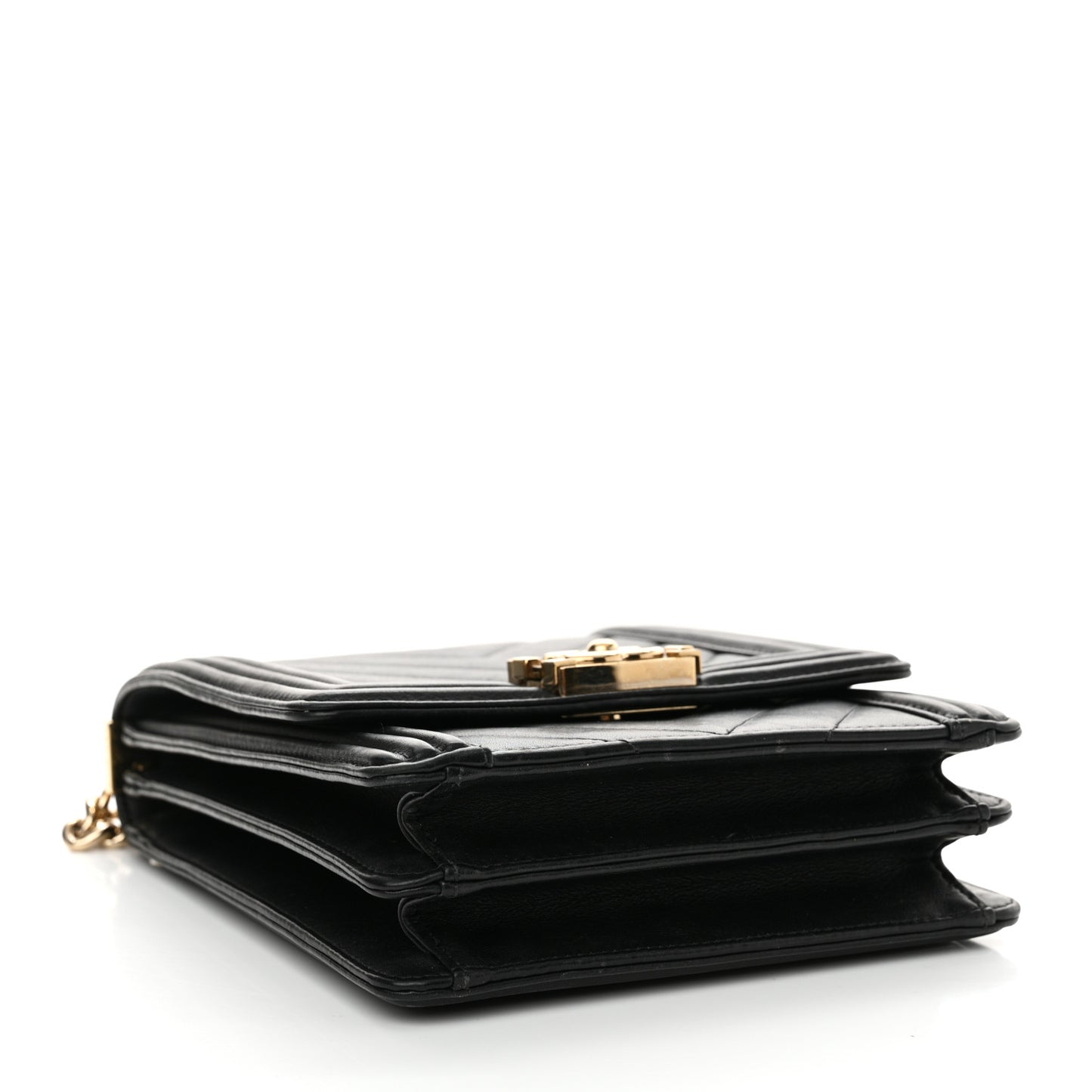 Calfskin Chrevron Quilted North South Boy Flap Black
