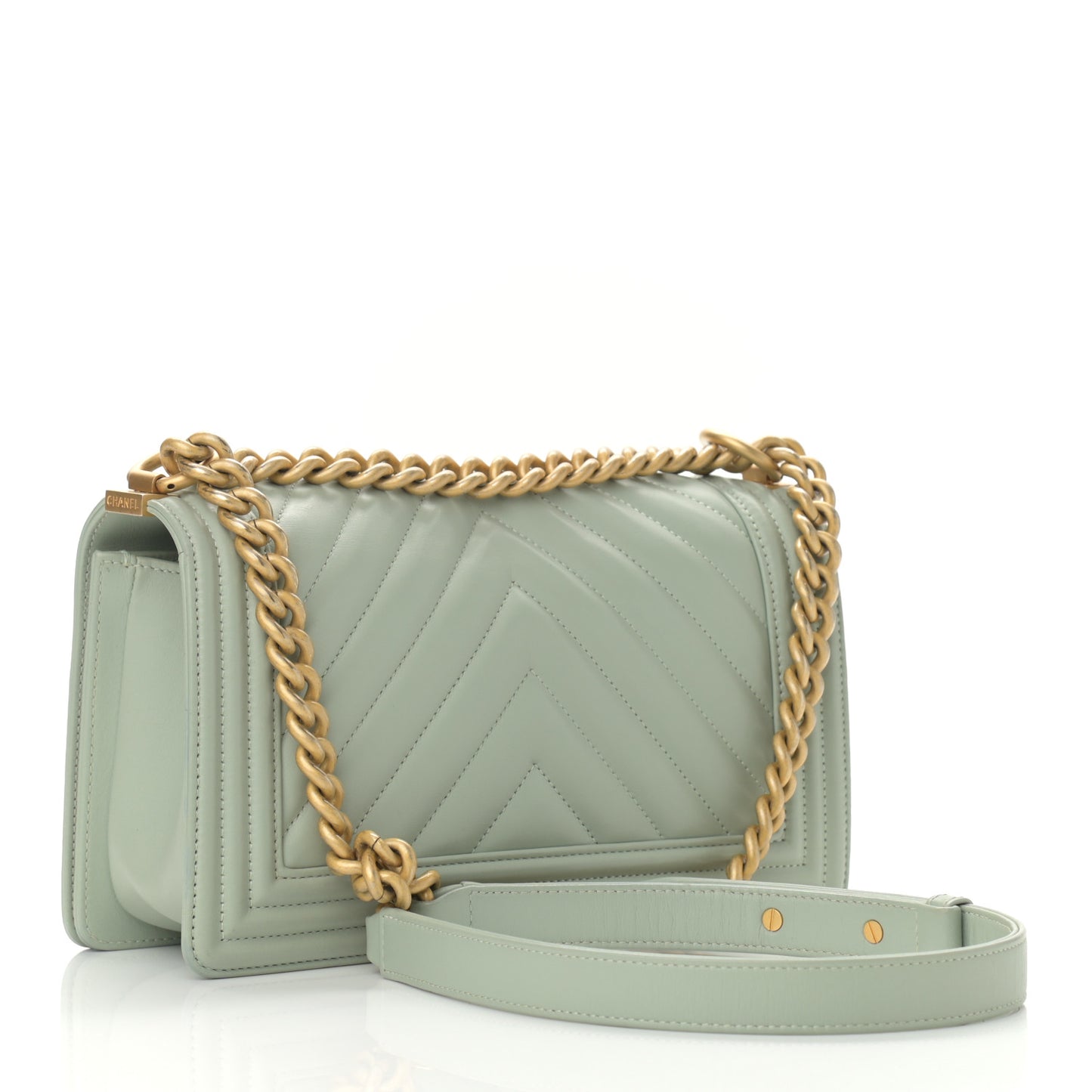 Calfskin Chevron Quilted Medium Boy Flap Green