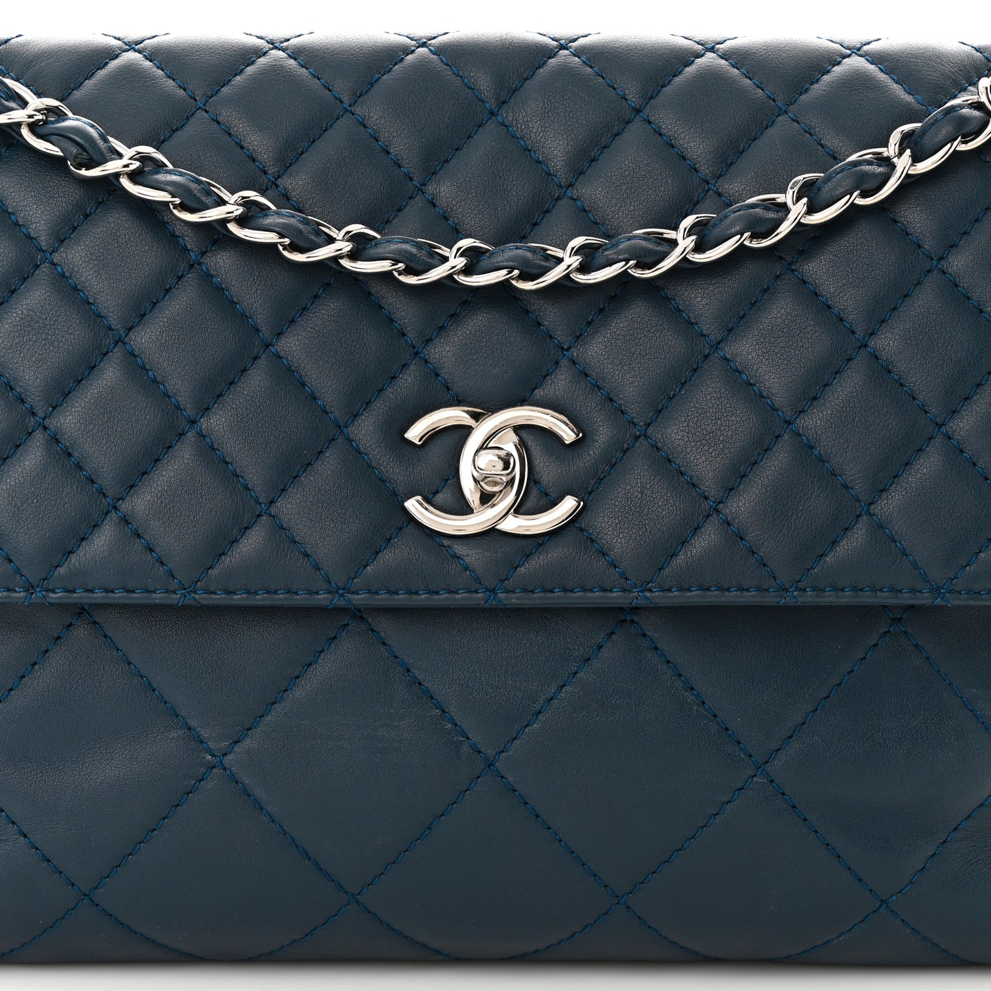 Calfskin Quilted In the Business Flap Dark Navy Blue
