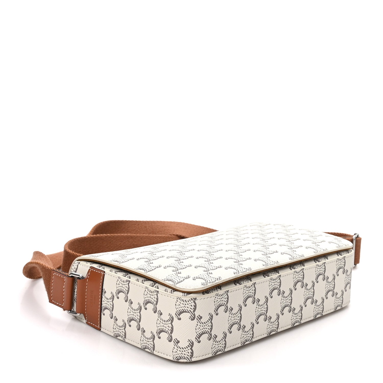 Celine Triomphe Canvas Calfskin Flap Messenger Bag Tan Ecru 4 of 9
