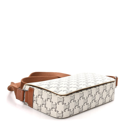Celine Triomphe Canvas Calfskin Flap Messenger Bag Tan Ecru 4 of 9