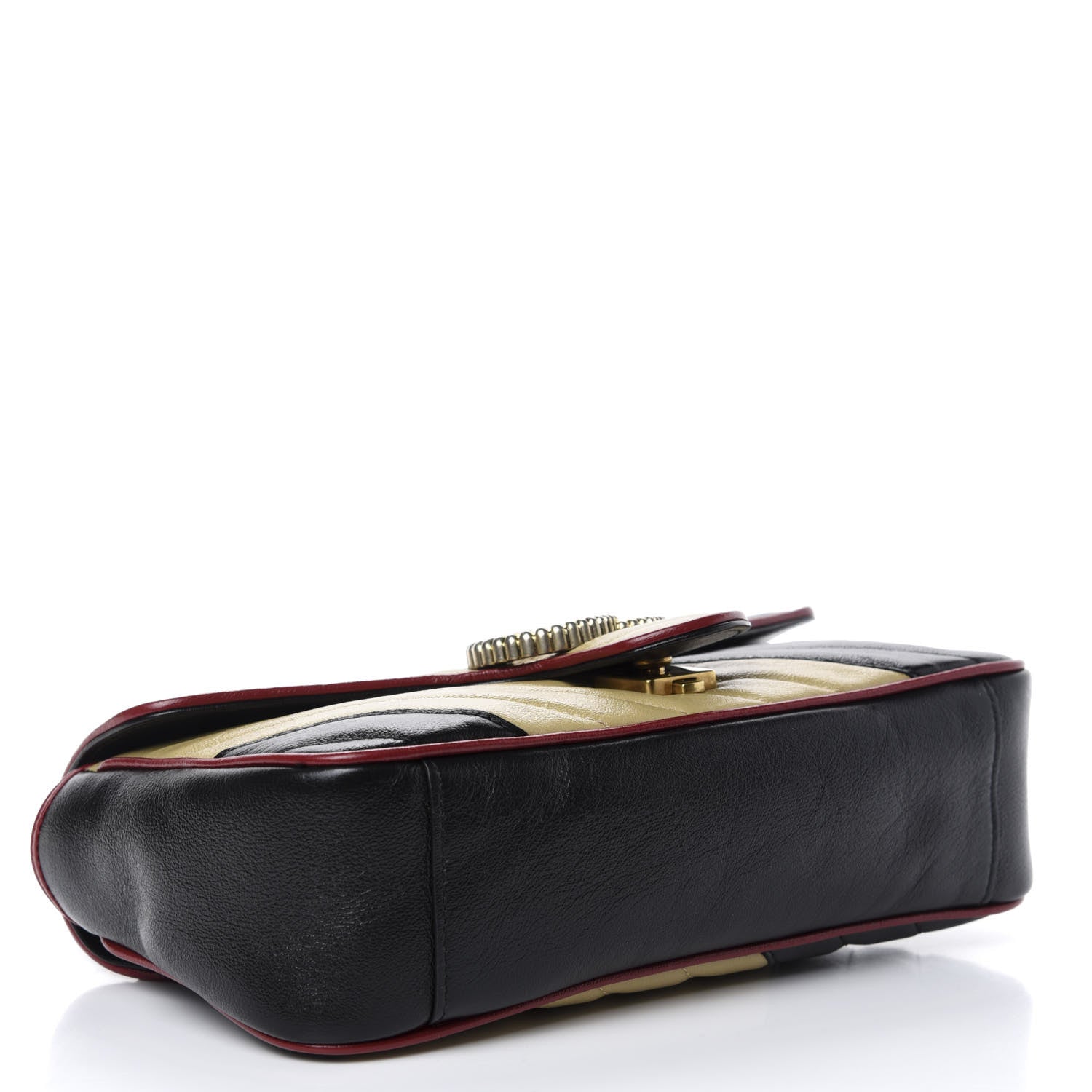 Gucci Vintage Effect Calfskin Matelasse Diagonal Striped Small Torchon GG Marmont Shoulder Bag Black Beige 4 of 10