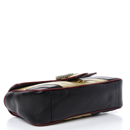 Gucci Vintage Effect Calfskin Matelasse Diagonal Striped Small Torchon GG Marmont Shoulder Bag Black Beige 4 of 10