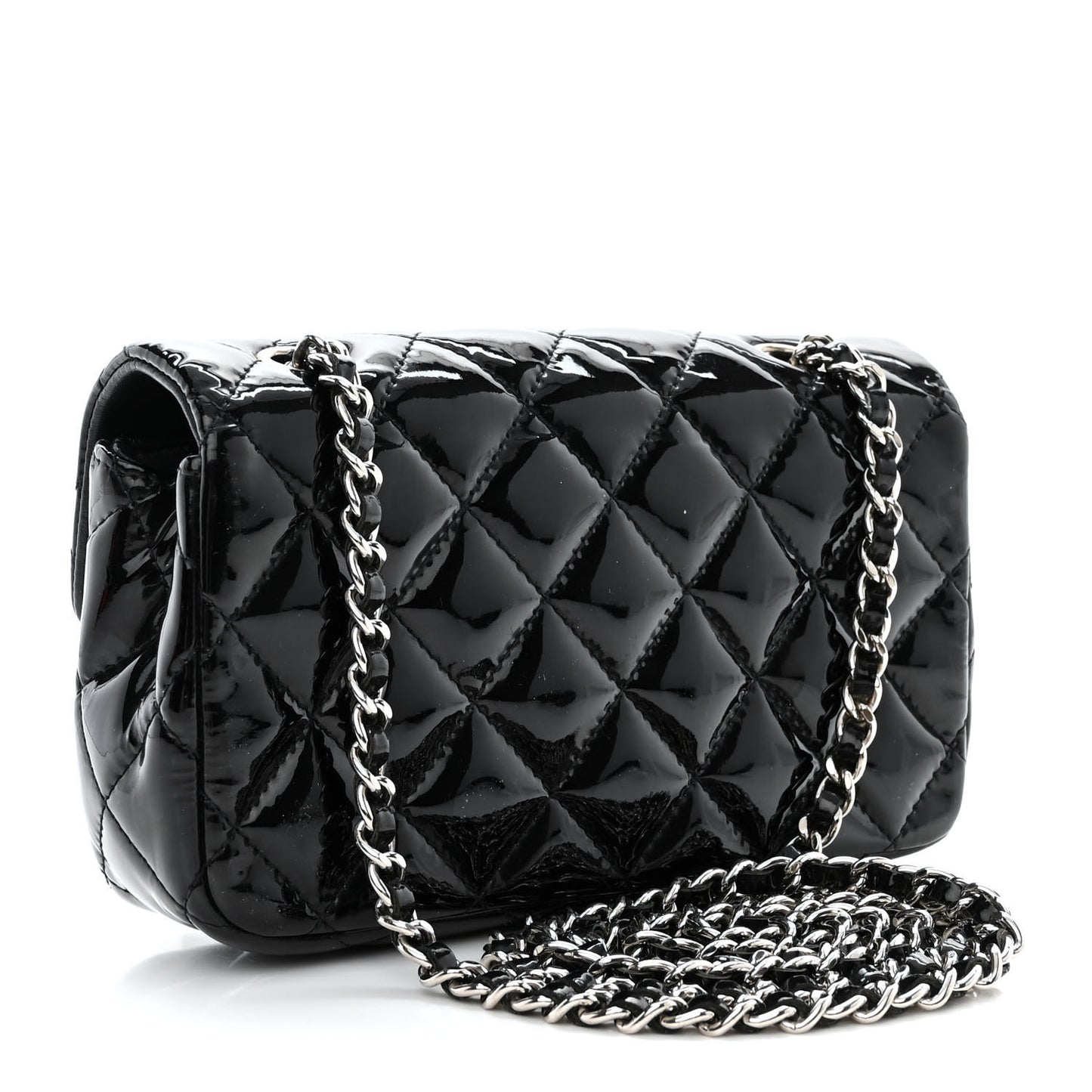 Patent Calfskin Quilted Extra Mini Rectangular Flap Black