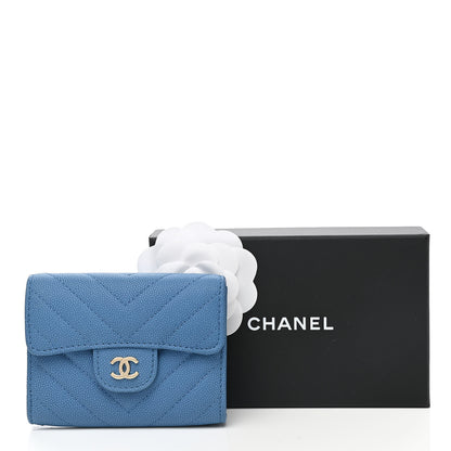 Chanel Caviar Flat Chevron Quilted Flap Card Holder Wallet Light Blue 9 of 9