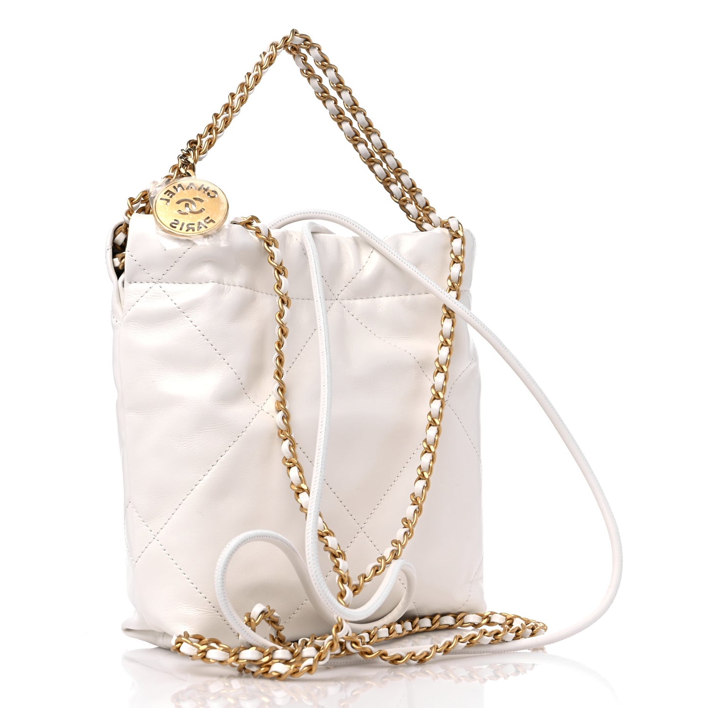 Shiny Calfskin Quilted Mini Chanel 22 White