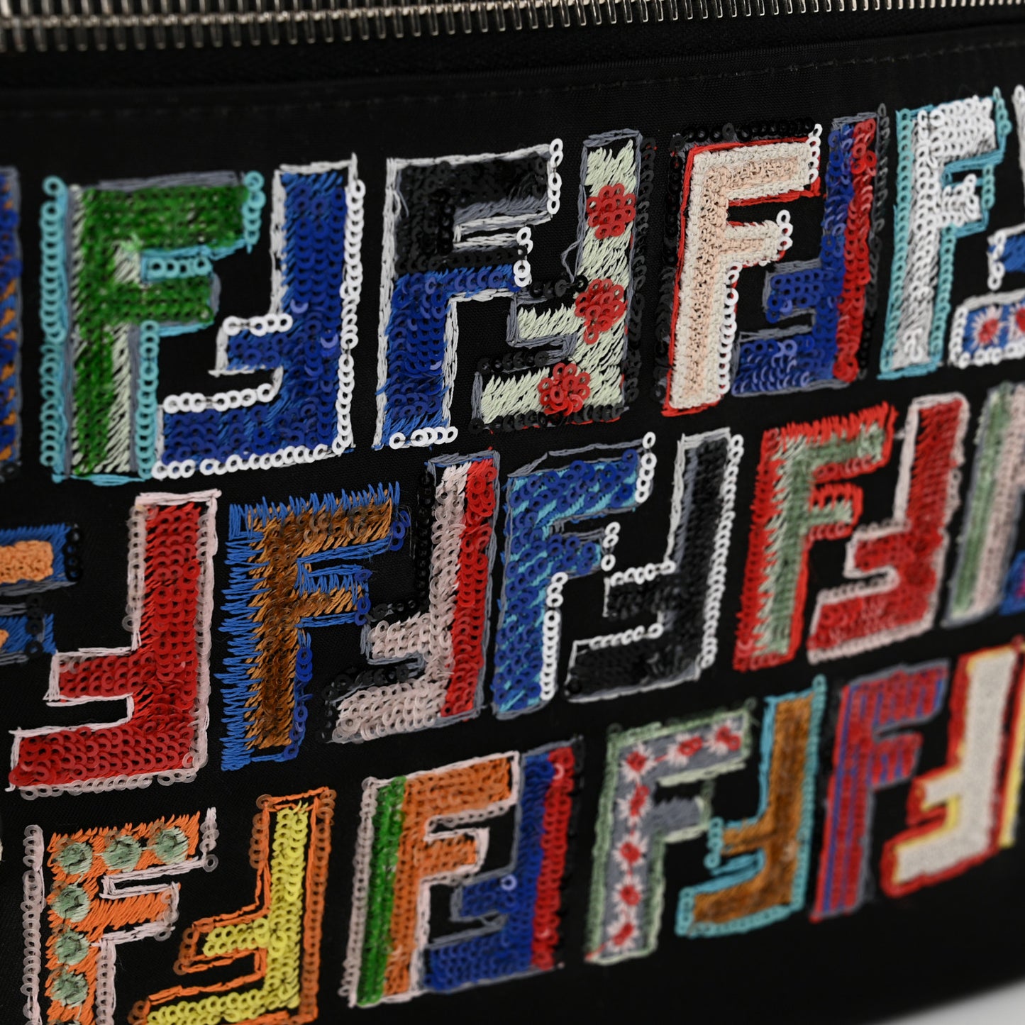 Nylon Vitello Liberty Sequin Fun Fair Embroidered Backpack Black