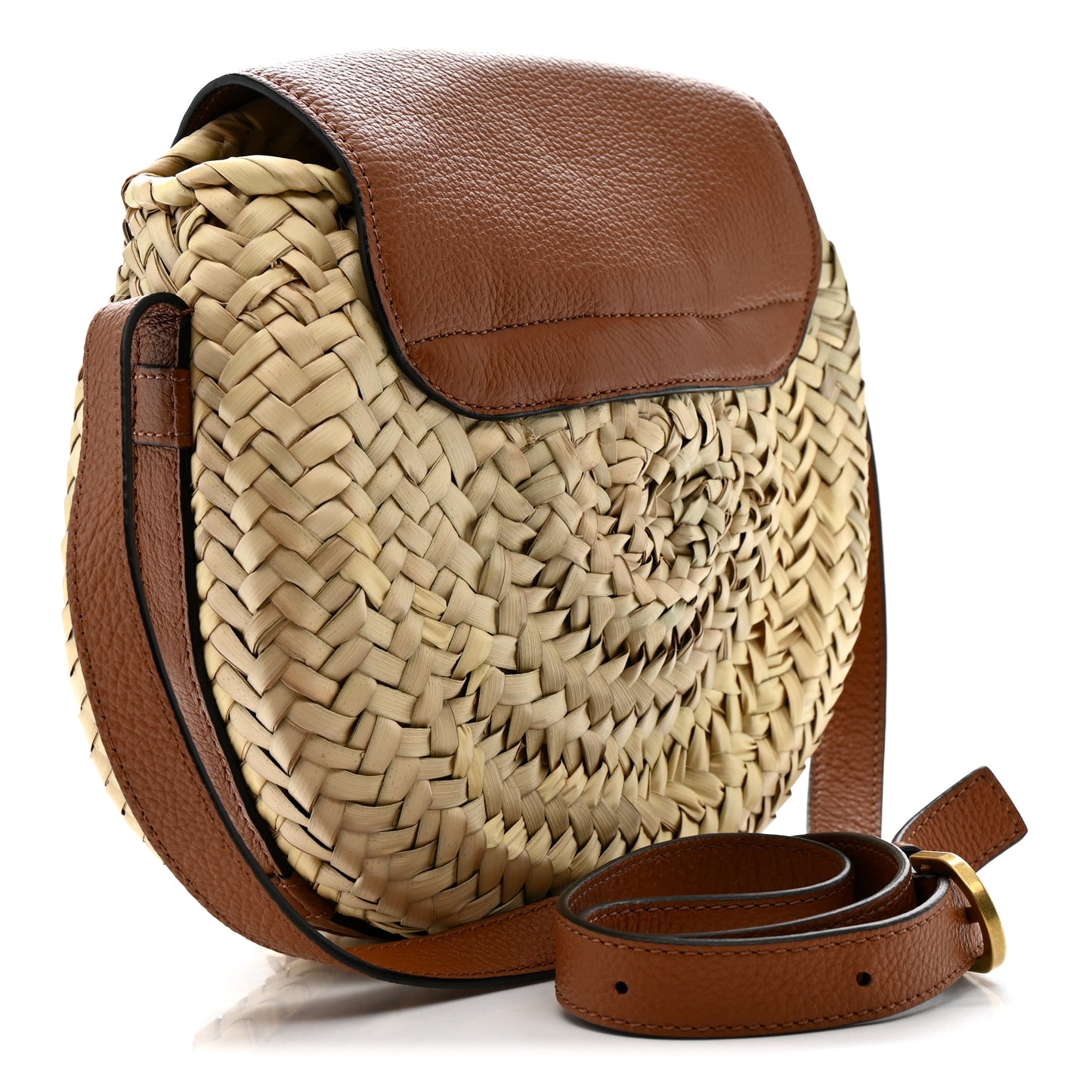 Raffia Small Grain Calfskin Small Marcie Basket Crossbody Tan