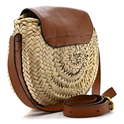Chloe Raffia Small Grain Calfskin Small Marcie Basket Crossbody Tan 3 of 11