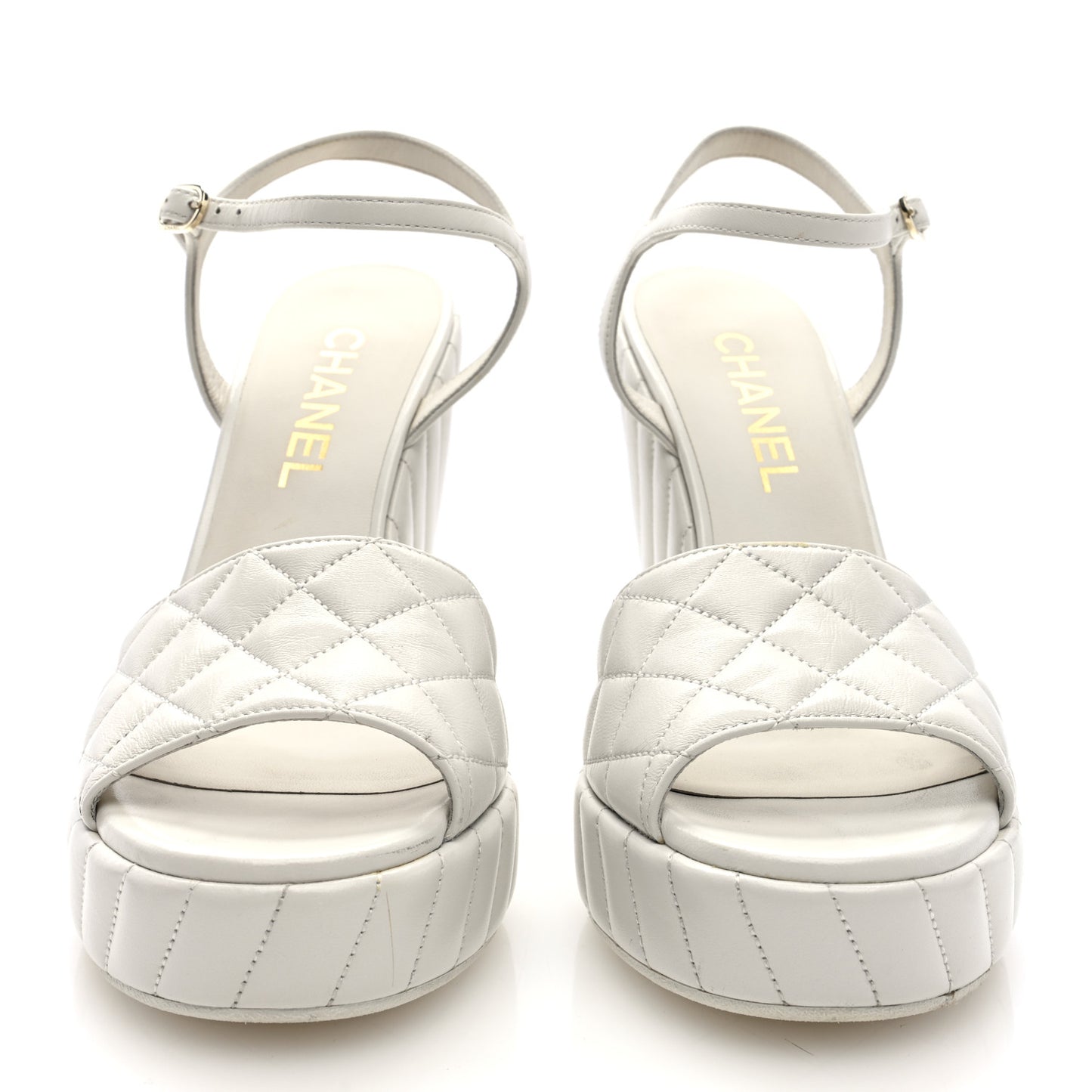 Shiny Lambskin Quilted Platform Sandals 39.5 White