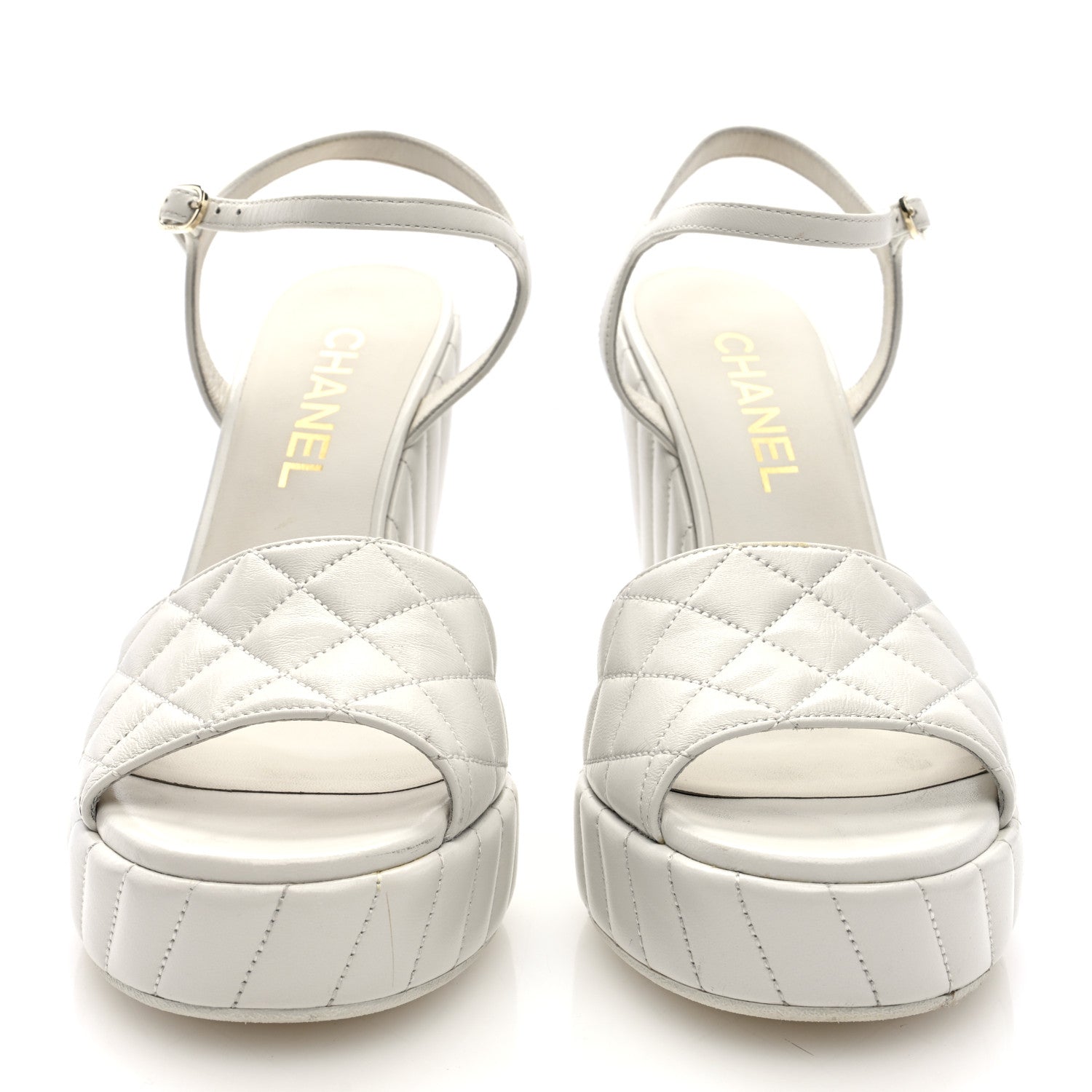 Chanel Shiny Lambskin Quilted Platform Sandals 39.5 White 3 of 8