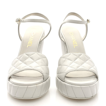 Chanel Shiny Lambskin Quilted Platform Sandals 39.5 White 3 of 8