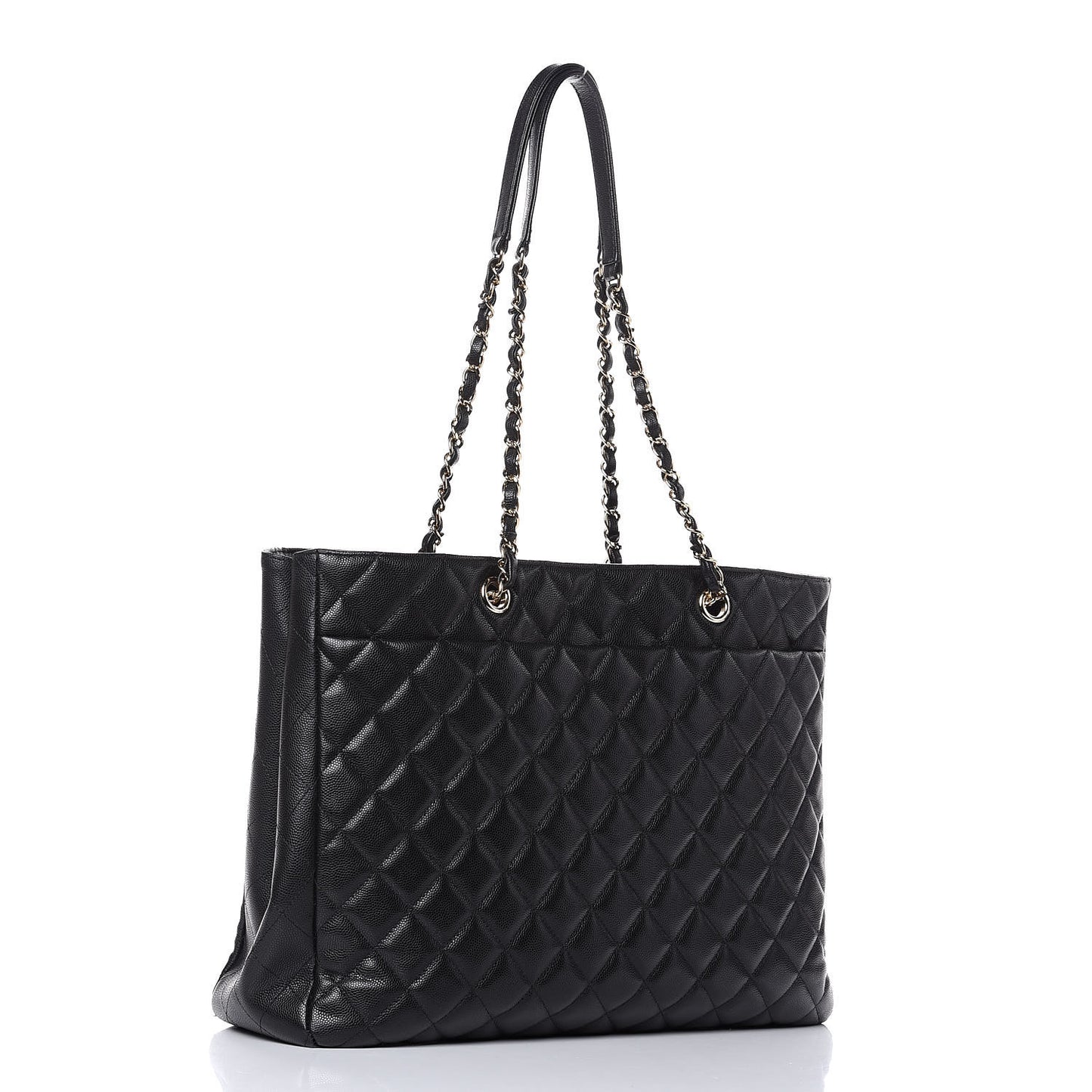 Caviar Quilted Large Classic Shopping Tote Black