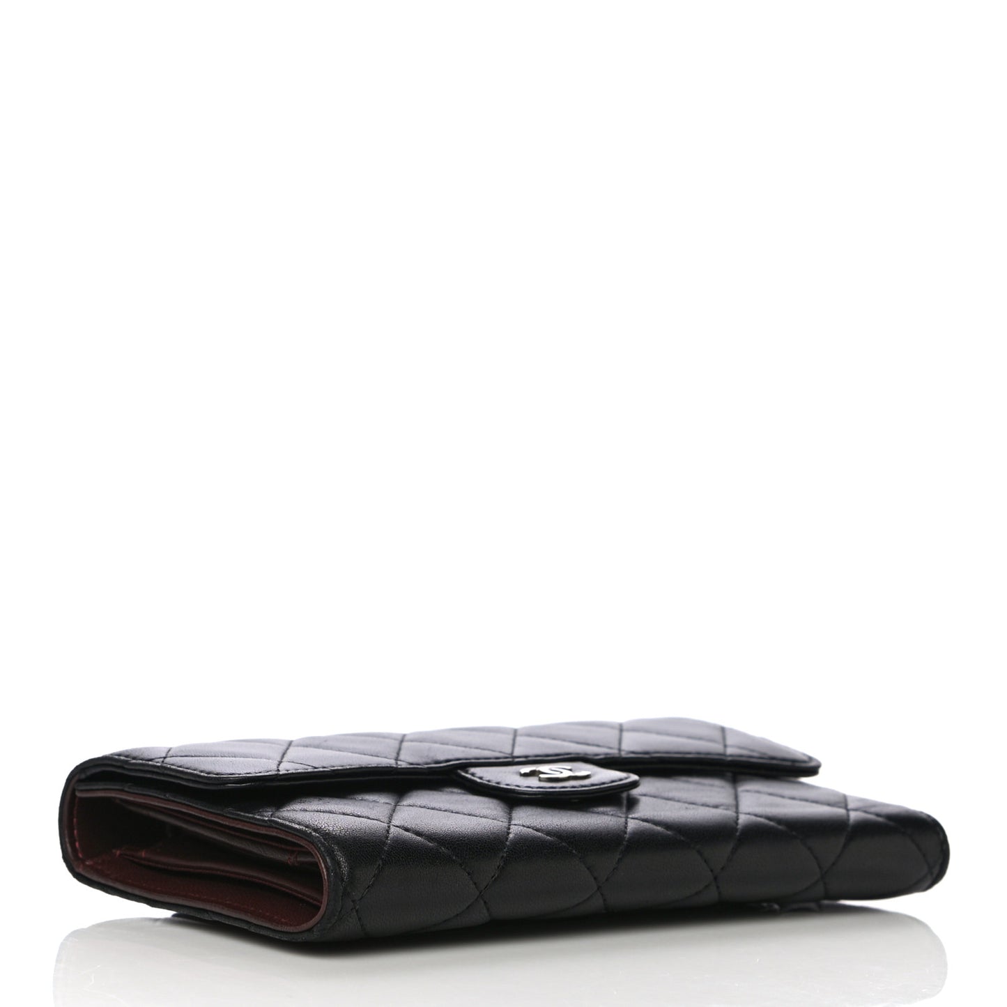 Lambskin Quilted Large Gusset Flap Wallet Black