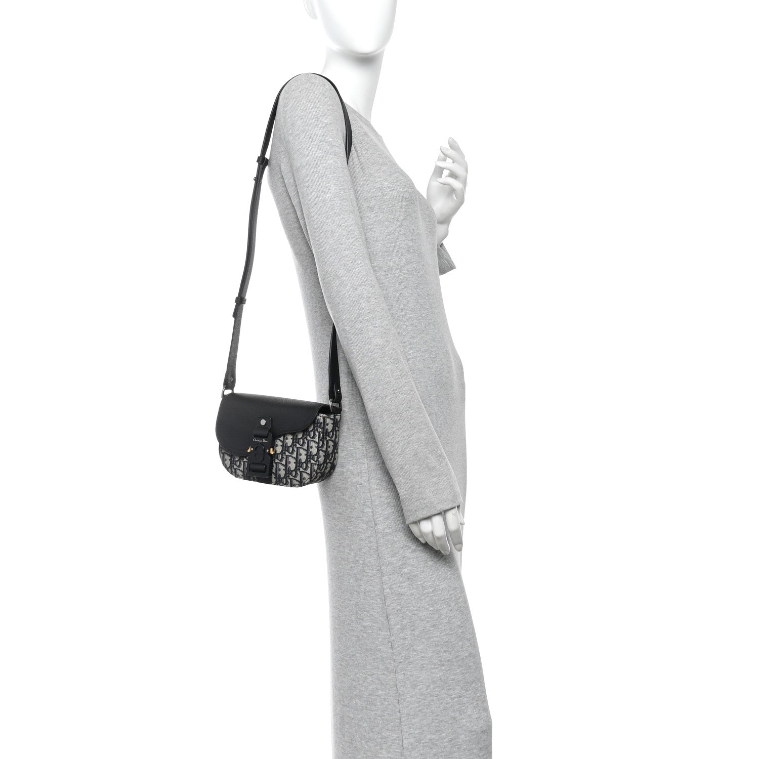 Christian Dior Grained Calfskin Oblique Mini Saddle Messenger Bag With Flap Beige Black 2 of 10