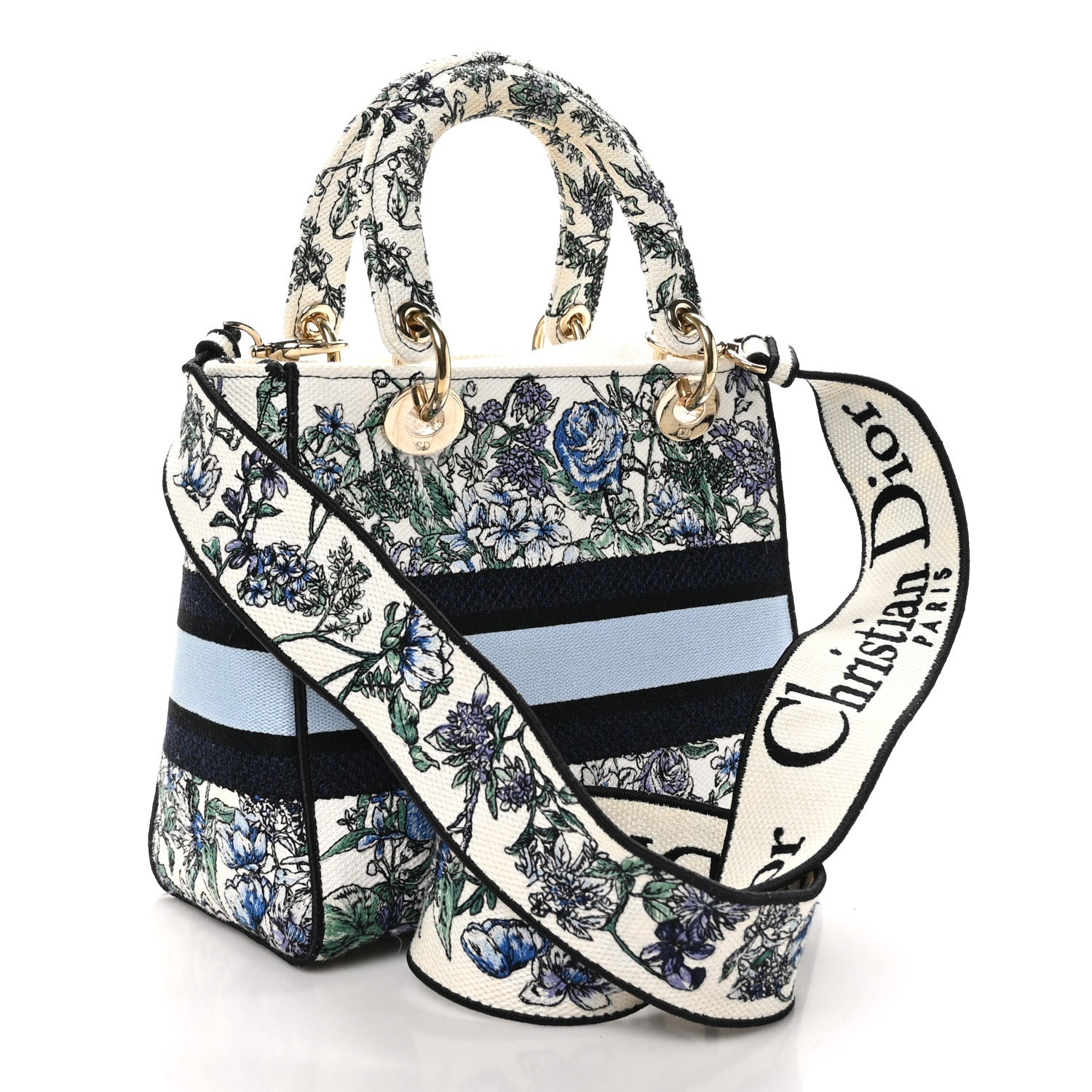 Christian Dior Canvas Embroidered Print Medium Lady D-Lite Blue Multicolor 3 of 11