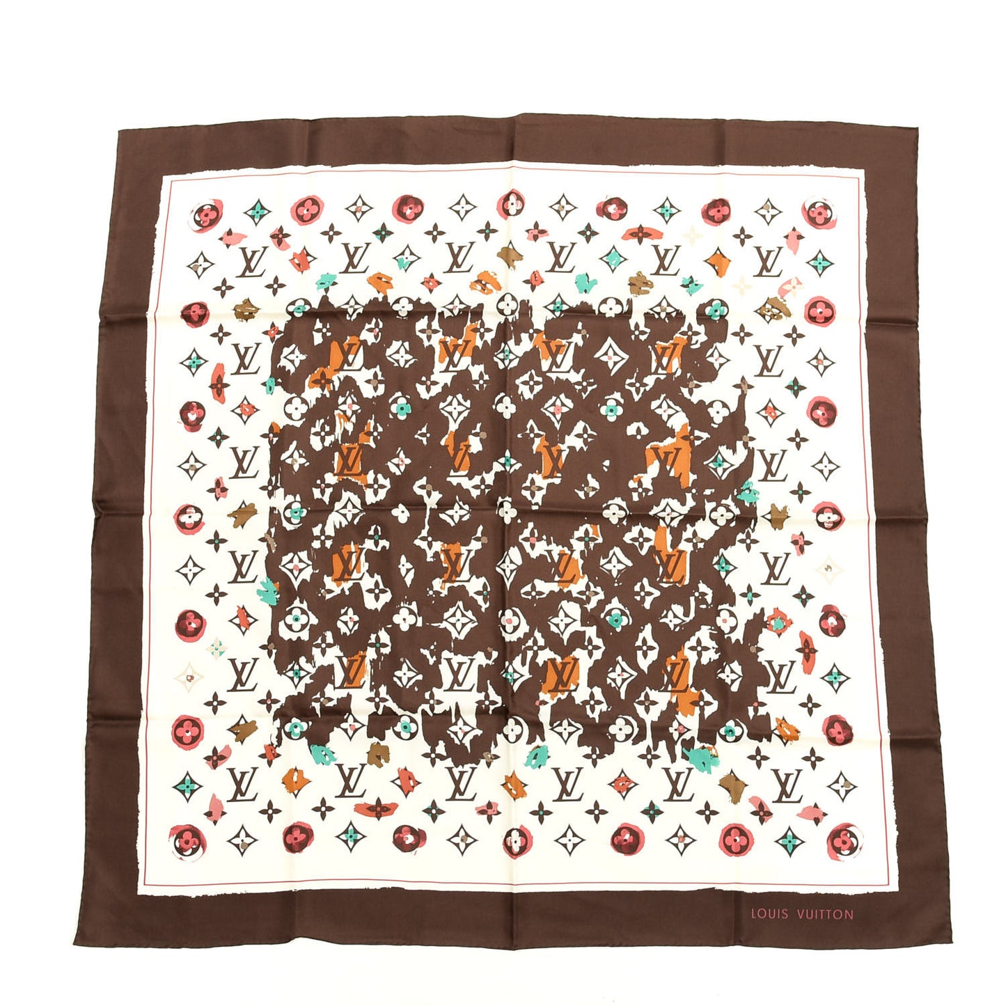 Silk Monogram Watercolor Square Scarf Multicolor