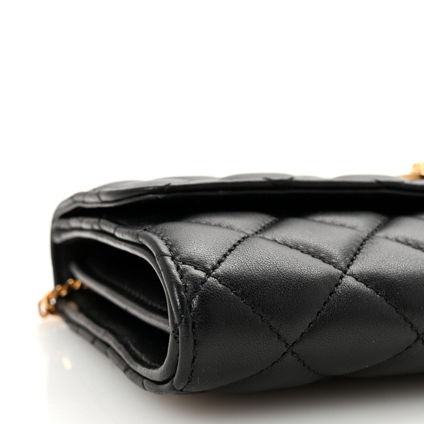 Lambskin Quilted Medusa Wallet On Chain Crossbody Black