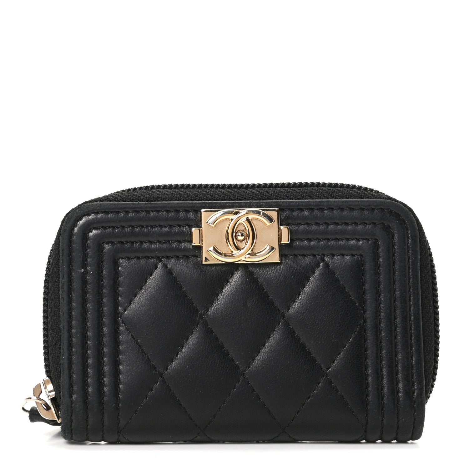 Chanel Lambskin Quilted Zip Around Boy Coin Purse Wallet Black 1 of 8