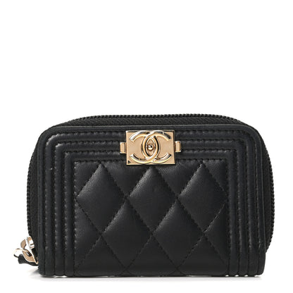 Chanel Lambskin Quilted Zip Around Boy Coin Purse Wallet Black 1 of 8