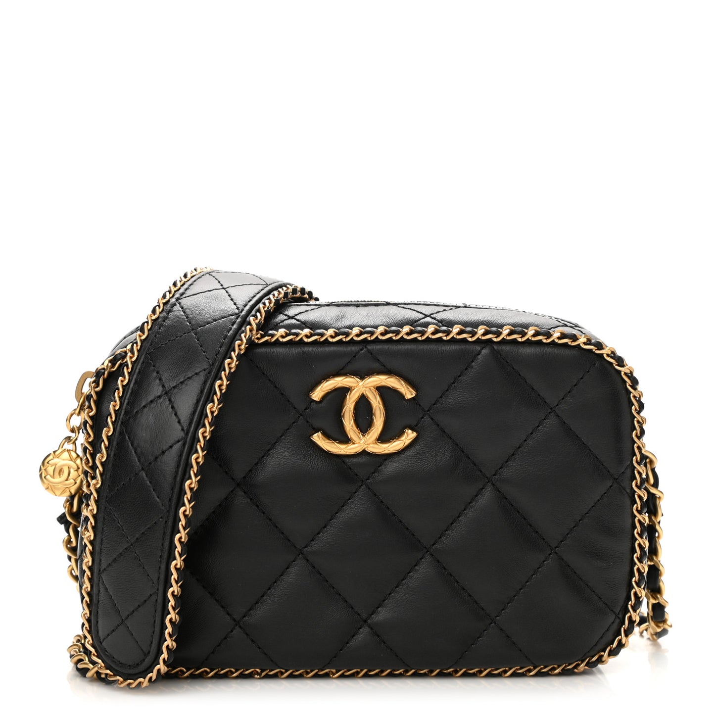 Lambskin Quilted Chain CC Mini Camera Case Black