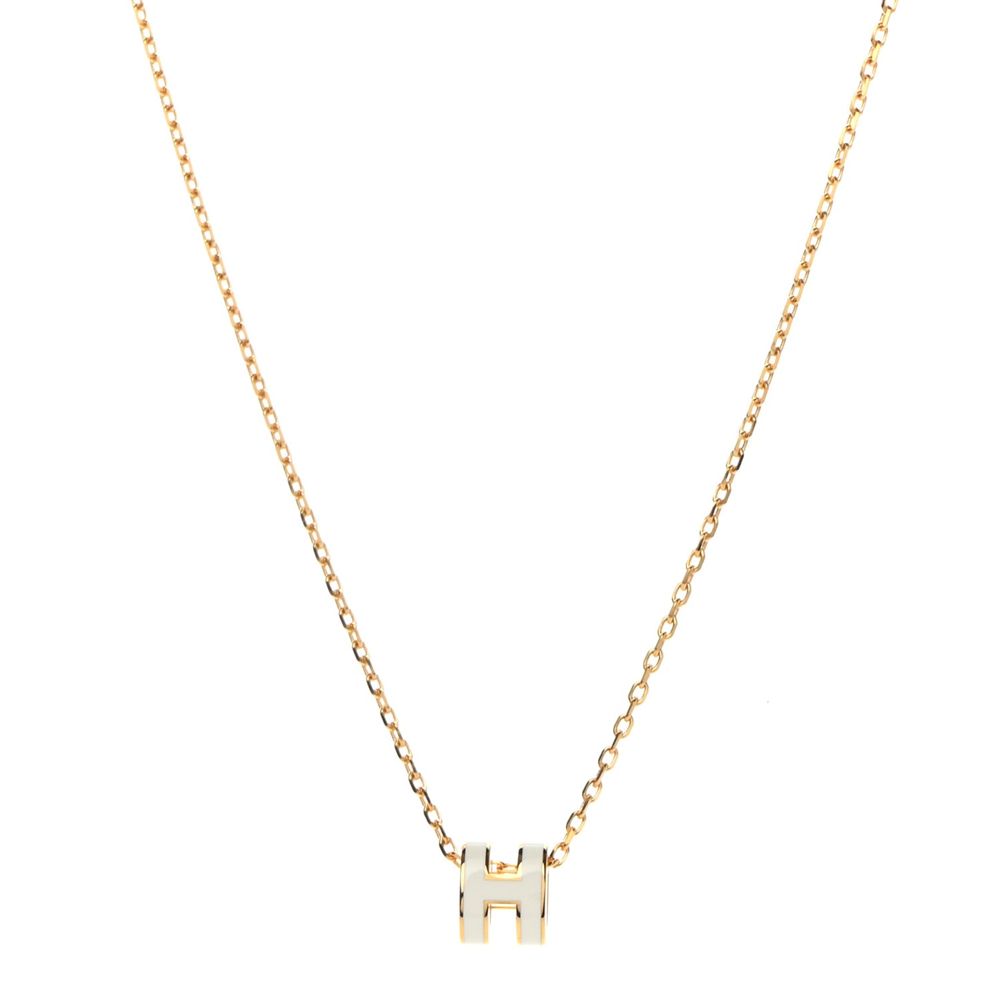 Lacquered Gold Mini Pop H Pendant Necklace White