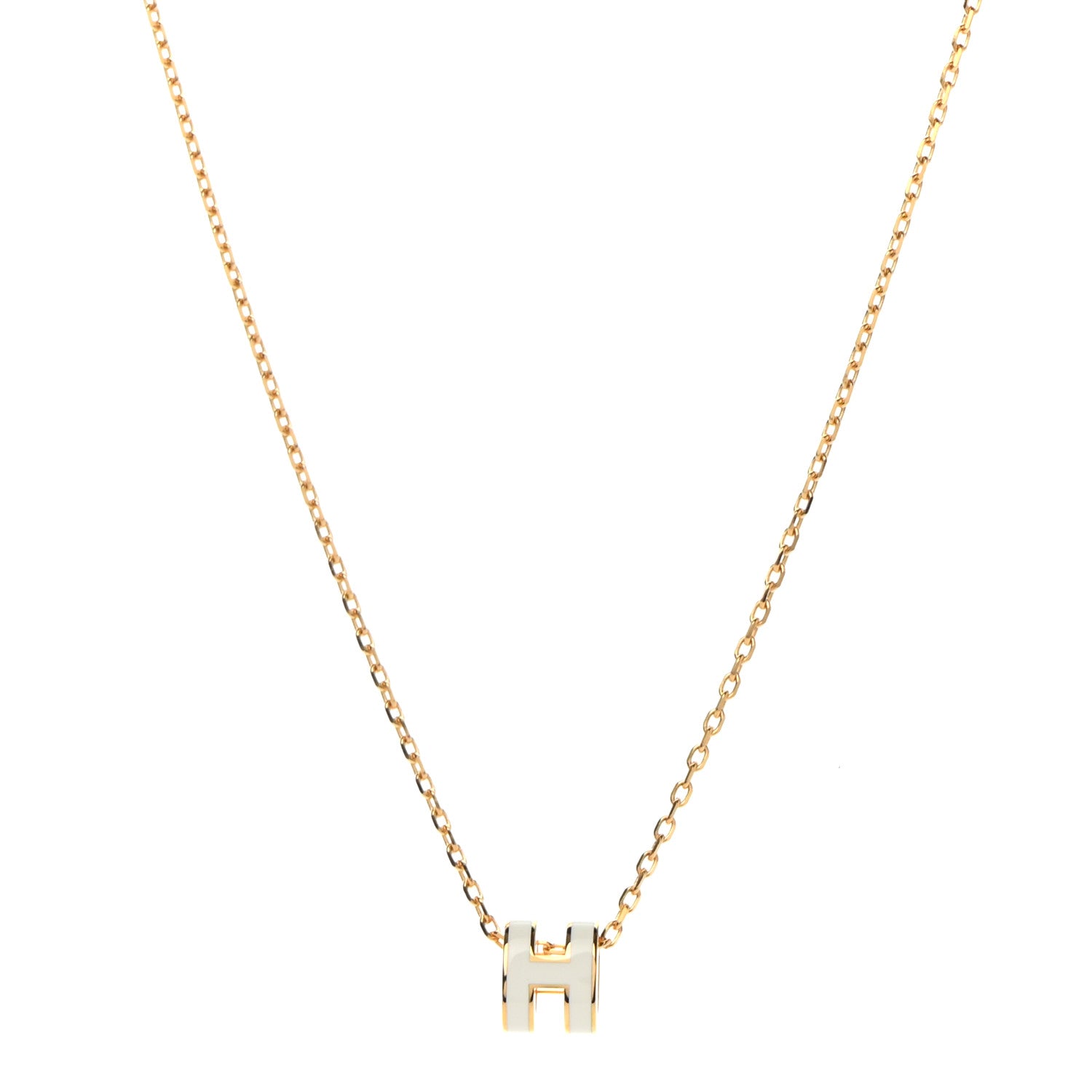 Hermes Lacquered Gold Mini Pop H Pendant Necklace White 1 of 8