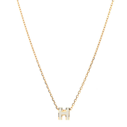 Hermes Lacquered Gold Mini Pop H Pendant Necklace White 1 of 8