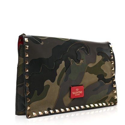 Valentino Garavani Nappa Canvas Camouflage Rockstud Wristlet Clutch Verde Rouge 3 of 7