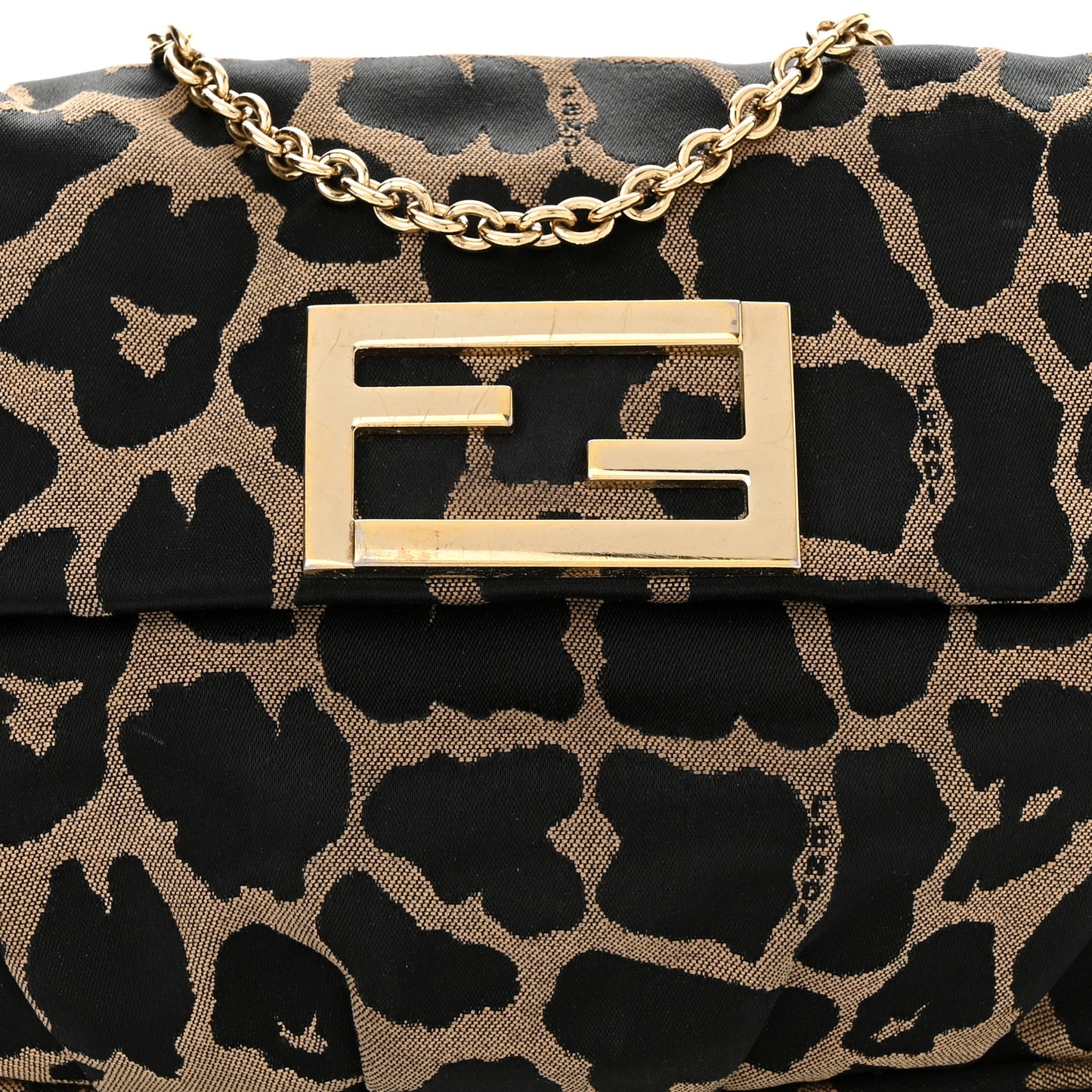 Jacquard Leopard Print Fendista Pouchette Crossbody Taupe Black