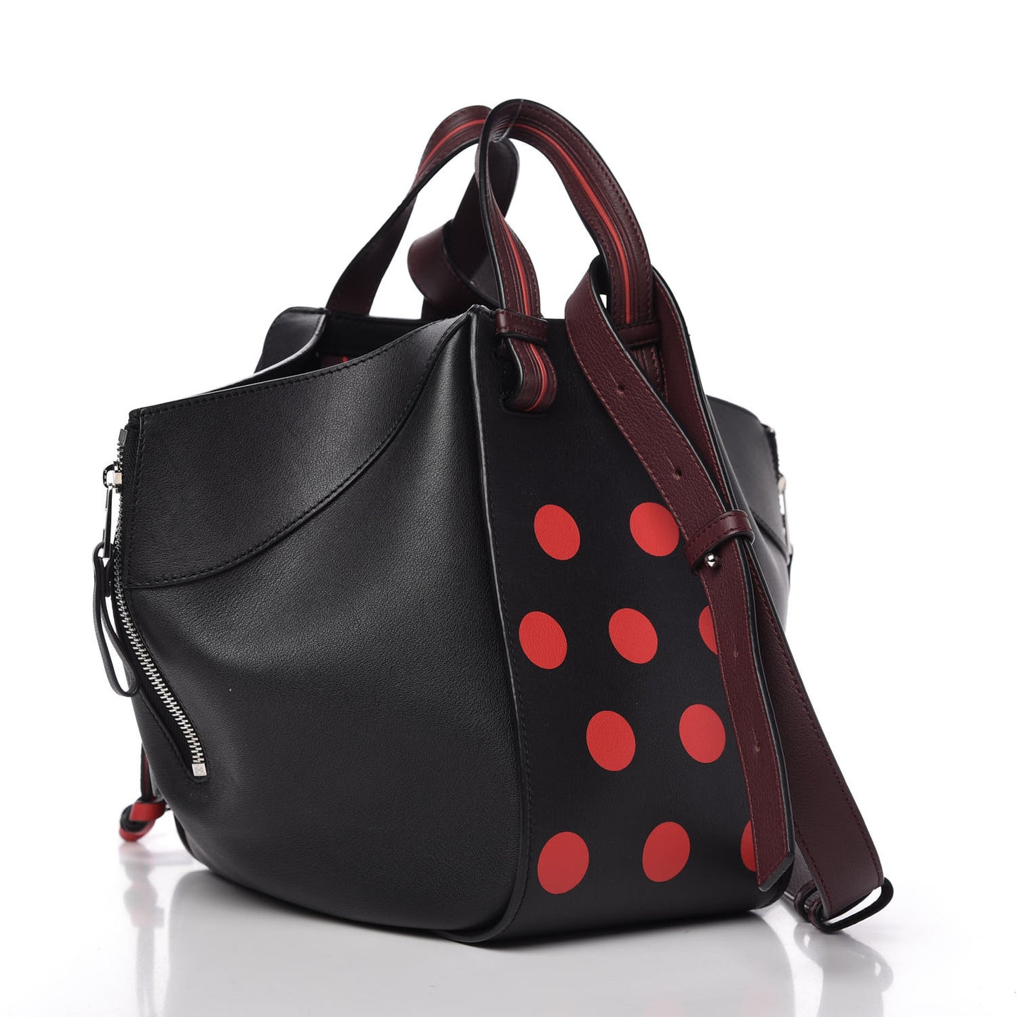Calfskin Circle Small Hammock Shoulder Bag Black Red