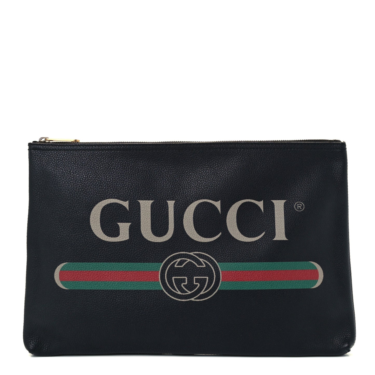 Pebbled Calfskin Large Logo Portfolio Clutch Black