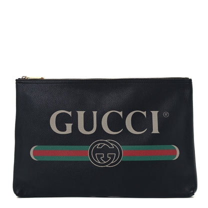 Gucci Pebbled Calfskin Large Logo Portfolio Clutch Black 1 of 11