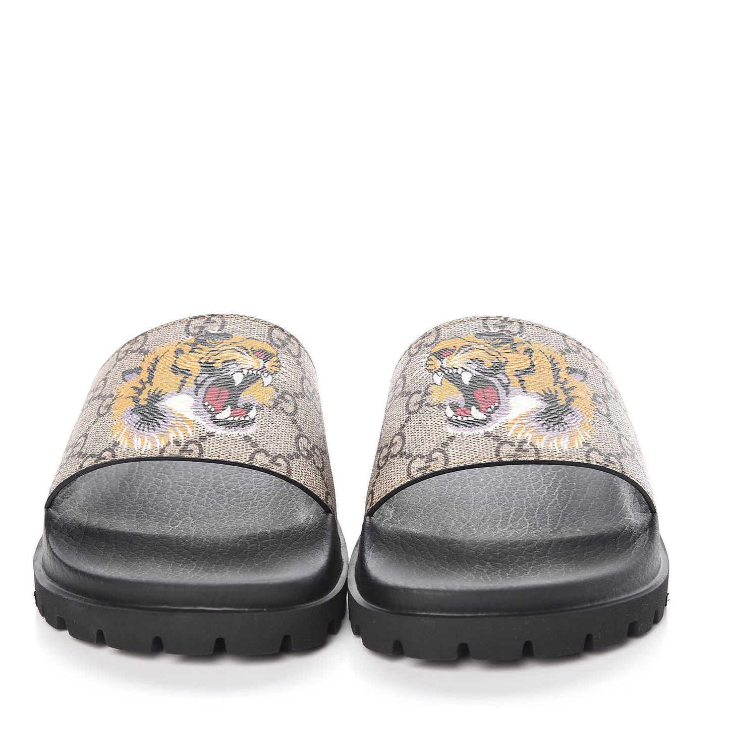 GG Supreme Monogram Tiger Mens Lug Sole Slide Sandals 5 Ebony