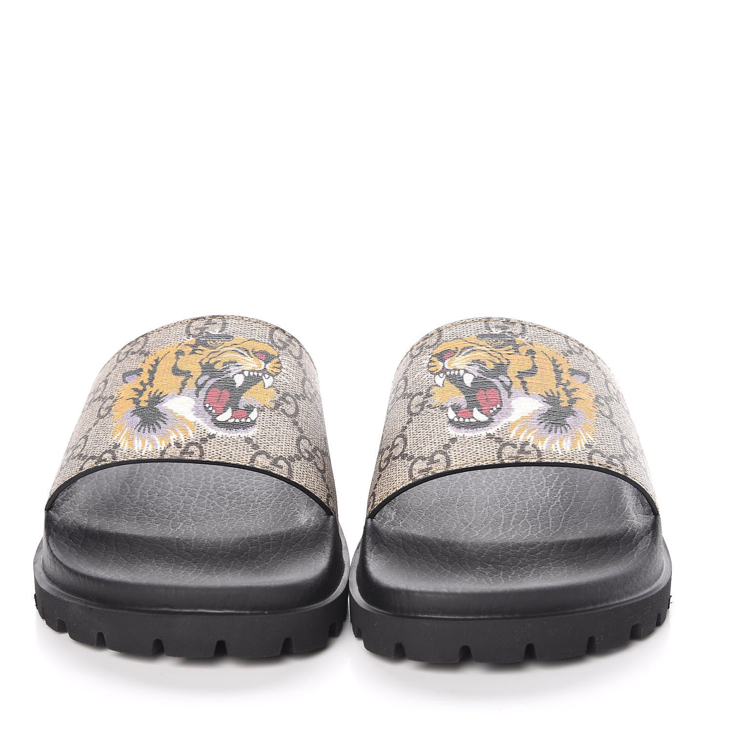 Gucci GG Supreme Monogram Tiger Mens Lug Sole Slide Sandals 5 Ebony 2 of 9