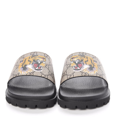 Gucci GG Supreme Monogram Tiger Mens Lug Sole Slide Sandals 5 Ebony 2 of 9