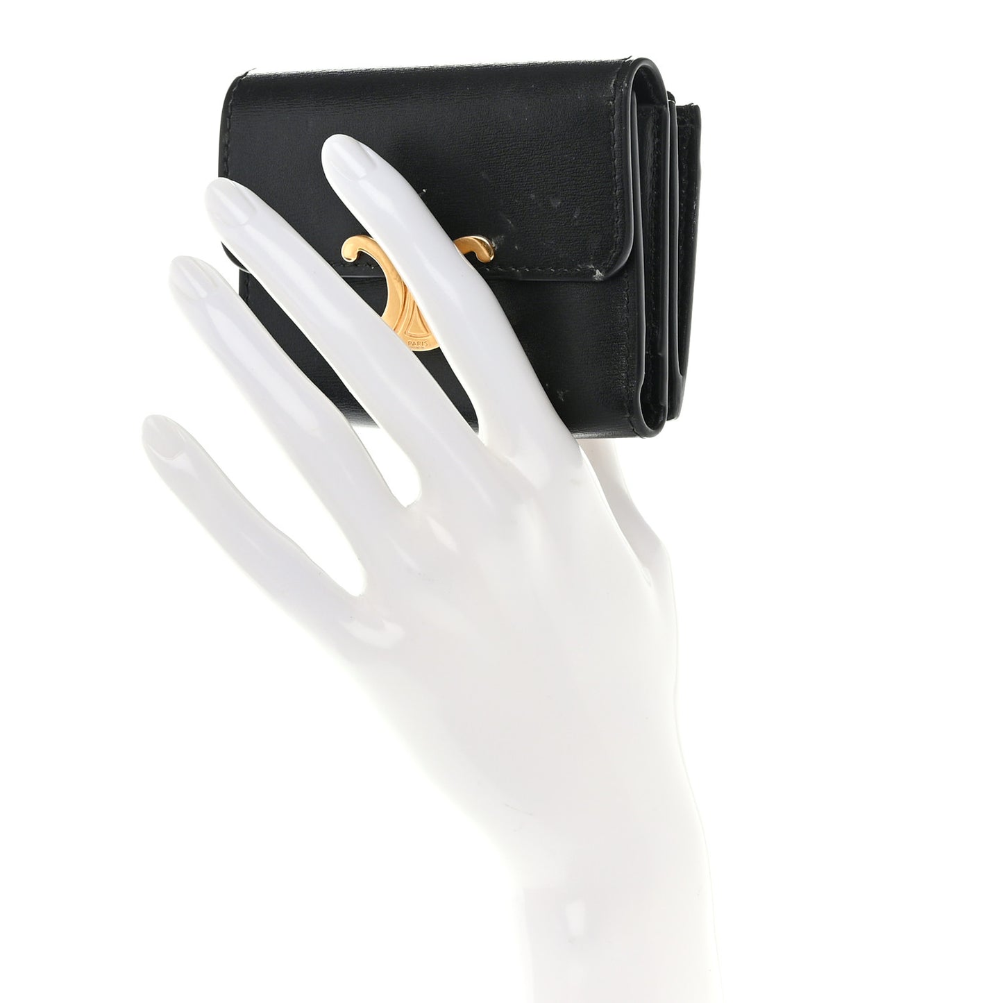 Calfskin Compact Triomphe Wallet With Coin Purse Black