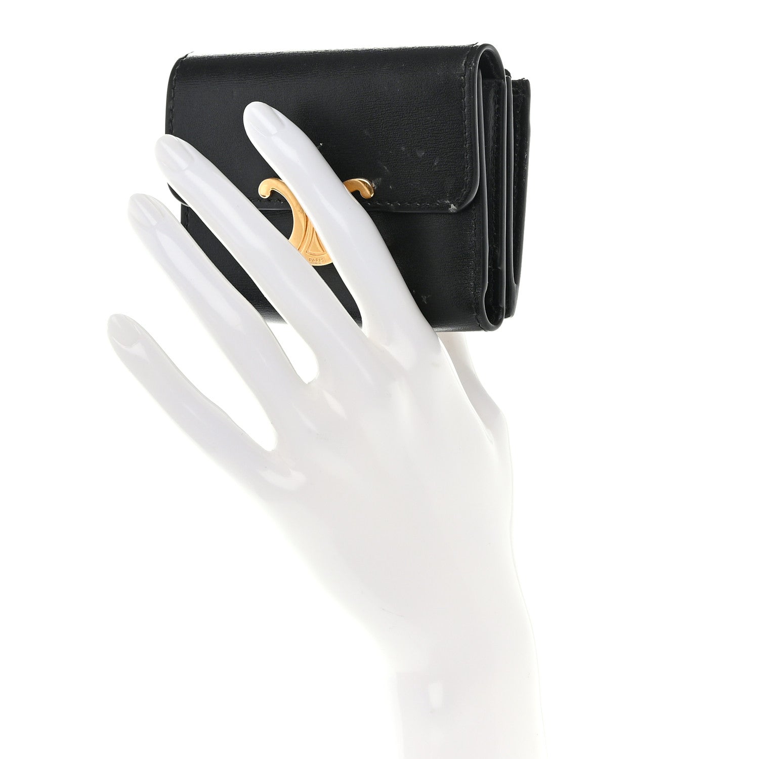 Celine Calfskin Compact Triomphe Wallet With Coin Purse Black 2 of 13